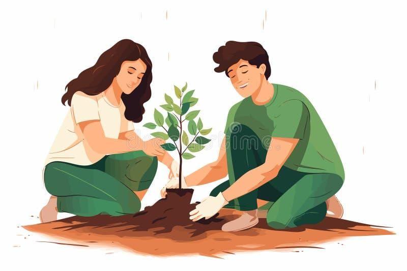 Volunteers holding tree saplings